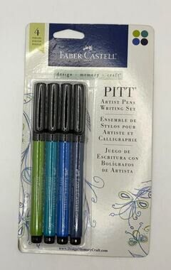 Faber-Castell PITT Artist Pens Writing Set Green Blue 4 Pack India Ink NIP